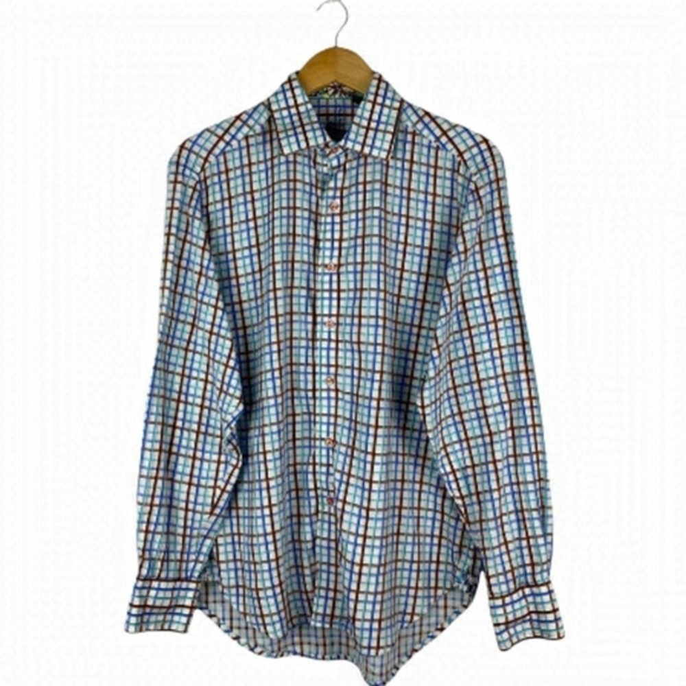 ROBERT GRAHAM Graph Check Plaid Aloha Vespa Scooter Shirt Contrast Cuff US M